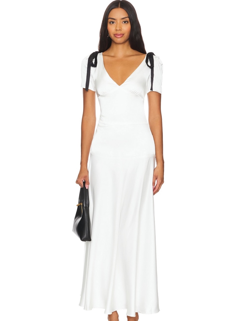 REVOLVE White Maxi Dress with Black Shoulder Ties